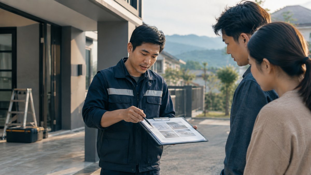 ผู้ตรวจบ้านอธิบายผลการตรวจและรายงานให้เจ้าของบ้านทราบก่อนรับโอน