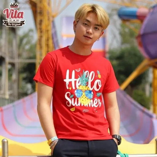 S-08 เสื้อSUMMER HELLO SUMMER เสื้อยืดสีแดง