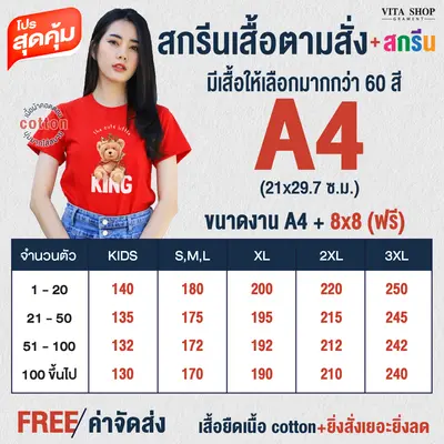 โปรโมชั่นสุดคุ้ม  เสื้อยืดสกรีน DFT ขนาด A4 คอกลม/คอวี 