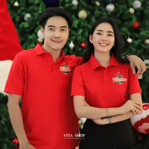 เสื้อโปโลคริสต์มาสเสื้อปีใหม่ ลาย12 สีแดง Merry Christmas เสื้อทีม เสื้อคู่ เสื้อครอบครัว