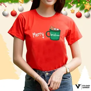 เสื้อคริสต์มาสเสื้อปีใหม่ ลาย08 สีแดง Merry Christmas เสื้อทีม เสื้อคู่ เสื้อครอบครัว